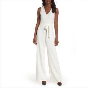 Vince Camuto White Tie Waist V-neck Jumpsuit